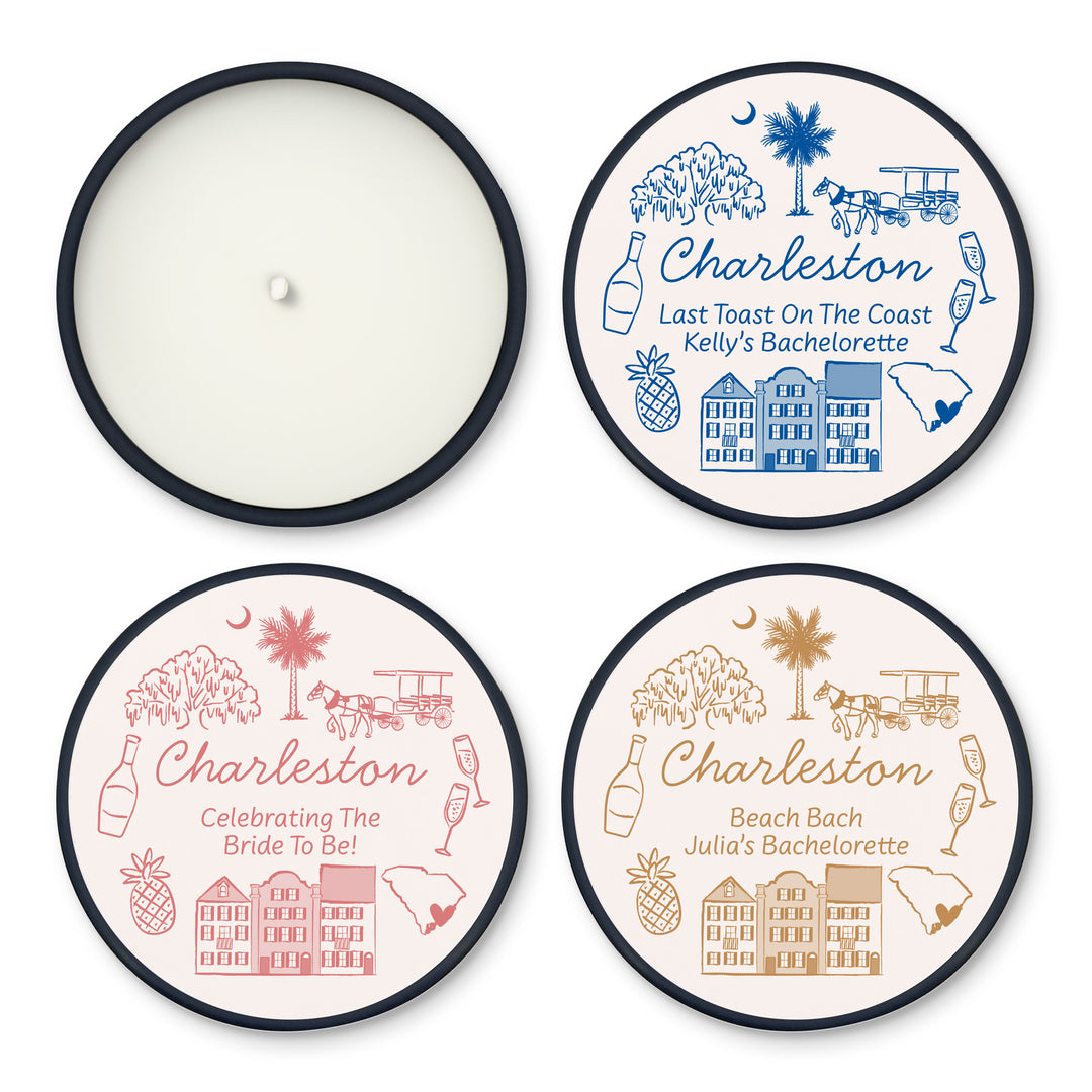 Custom Candle Wedding Favors, Girls Trip, Hand Drawn Charleston Bachelorette, 2oz Mini Lavender Candles
