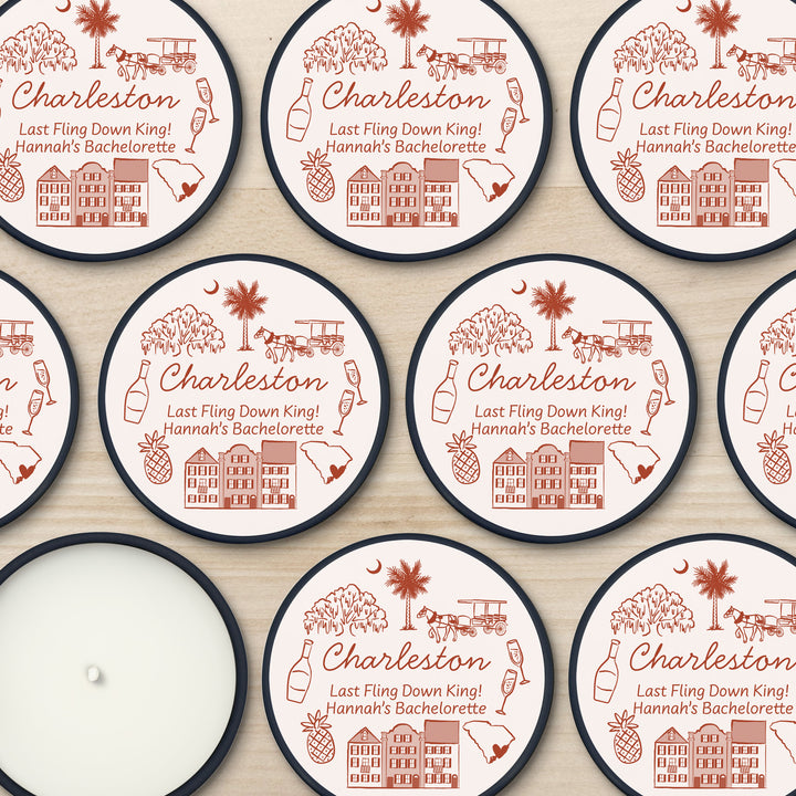 Custom Candle Wedding Favors, Girls Trip, Hand Drawn Charleston Bachelorette, 2oz Mini Lavender Candles