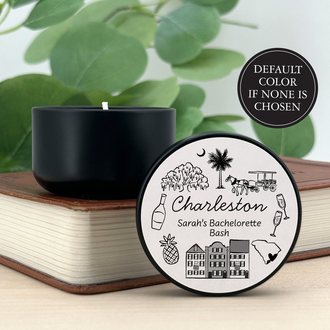Custom Candle Wedding Favors, Girls Trip, Hand Drawn Charleston Bachelorette, 2oz Mini Lavender Candles