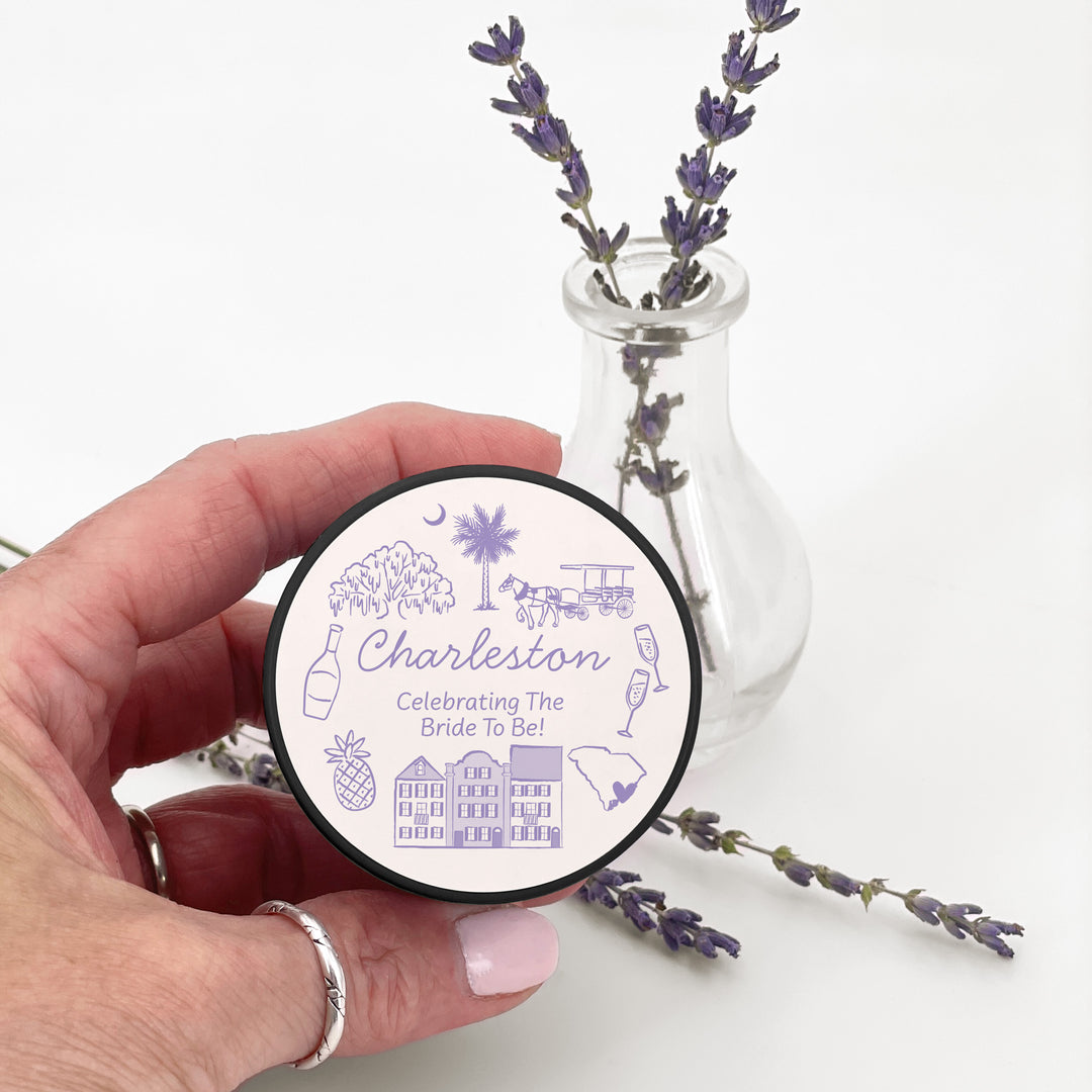 Custom Candle Wedding Favors, Girls Trip, Hand Drawn Charleston Bachelorette, 2oz Mini Lavender Candles