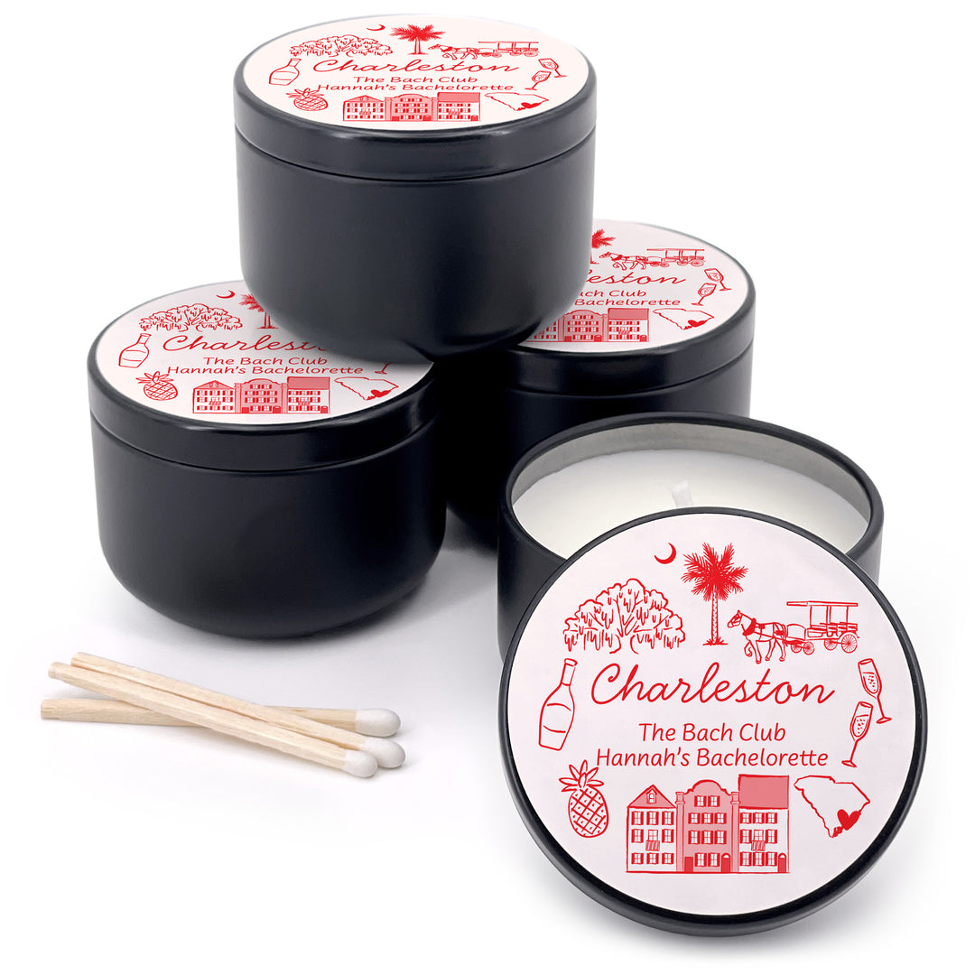 Custom Candle Wedding Favors, Girls Trip, Hand Drawn Charleston Bachelorette, 2oz Mini Lavender Candles
