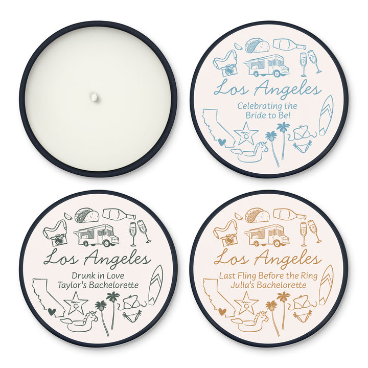 Custom Candle Wedding Favors, Girls Trip, Hand Drawn Los Angeles Bachelorette, 2oz Mini Lavender Candles