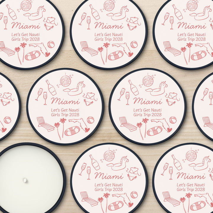 Custom Candle Wedding Favors, Girls Trip, Hand Drawn Miami Bachelorette, 2oz Mini Lavender Candles