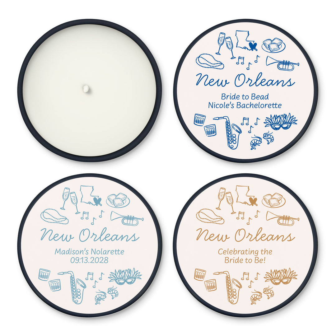 Custom Candle Wedding Favors, Girls Trip, Hand Drawn New Orleans Bachelorette, 2oz Mini Lavender Candles