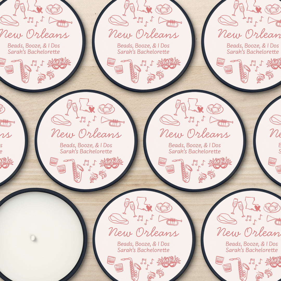 Custom Candle Wedding Favors, Girls Trip, Hand Drawn New Orleans Bachelorette, 2oz Mini Lavender Candles