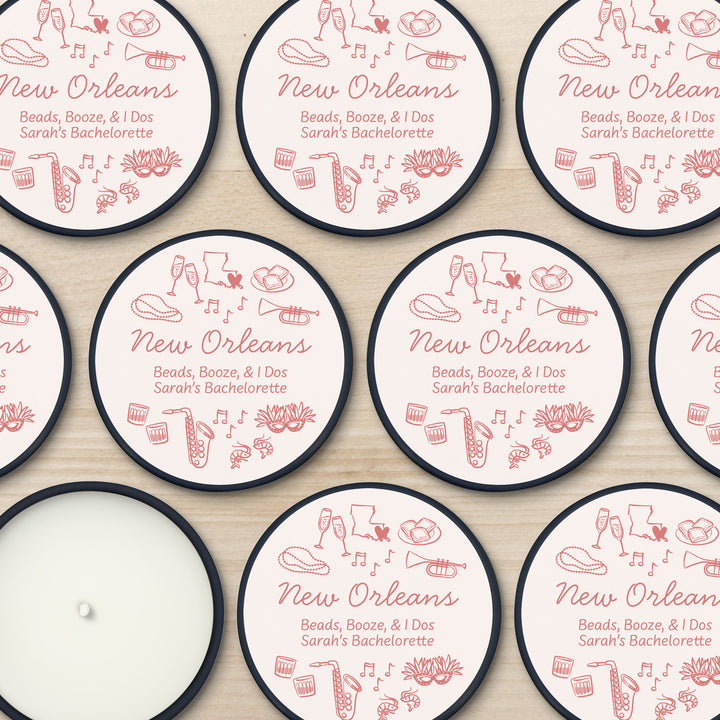 Custom Candle Wedding Favors, Girls Trip, Hand Drawn New Orleans Bachelorette, 2oz Mini Lavender Candles