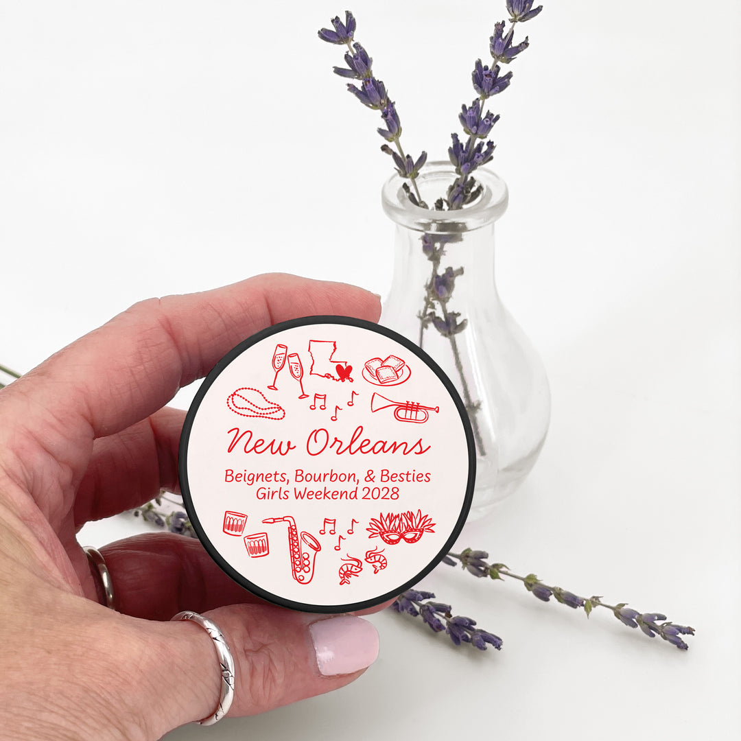 Custom Candle Wedding Favors, Girls Trip, Hand Drawn New Orleans Bachelorette, 2oz Mini Lavender Candles