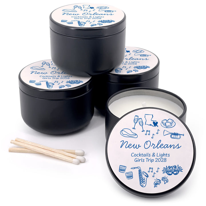Custom Candle Wedding Favors, Girls Trip, Hand Drawn New Orleans Bachelorette, 2oz Mini Lavender Candles