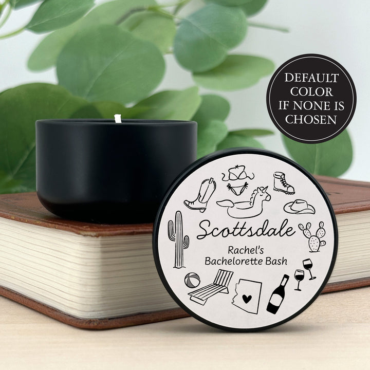 Custom Candle Wedding Favors, Girls Trip, Hand Drawn Scottsdale Bachelorette, 2oz Mini Lavender Candles