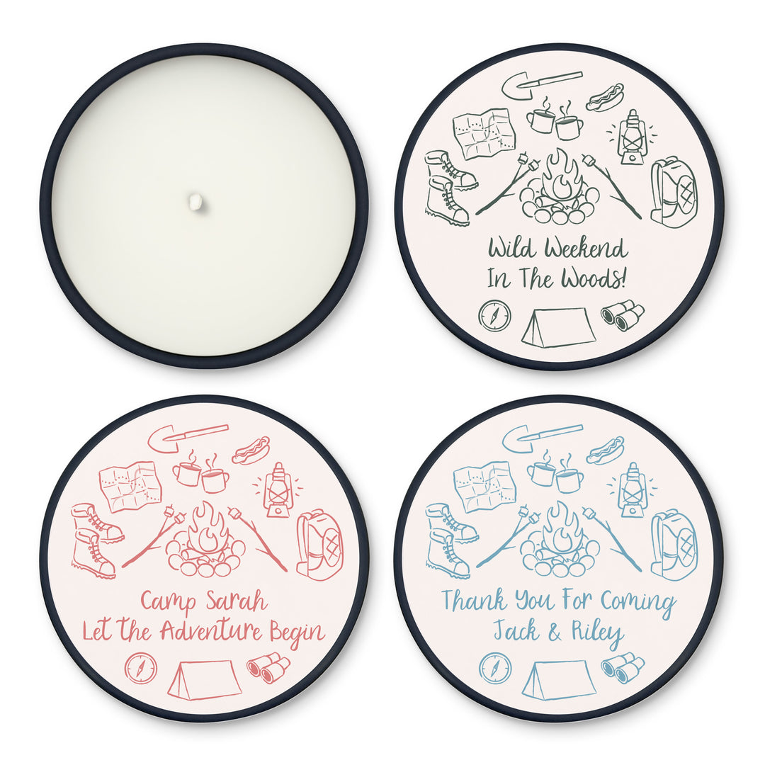 Custom Candle Wedding Favors, Girls Trip, Hand Drawn Camp Bachelorette, 2oz Mini Lavender Candles