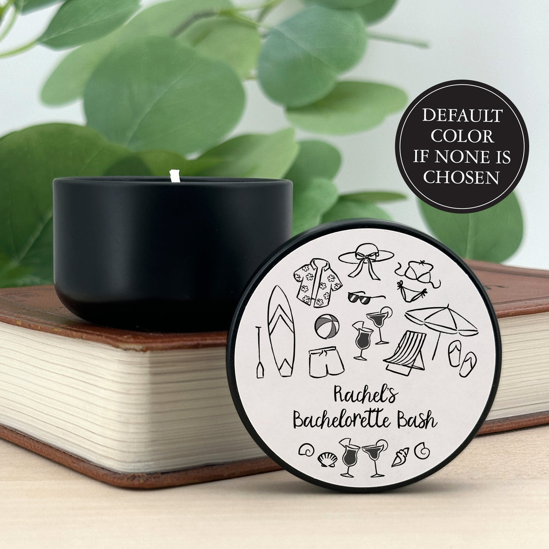 Custom Candle Wedding Favors, Girls Trip, Hand Drawn Beach Bachelorette, 2oz Mini Lavender Candles
