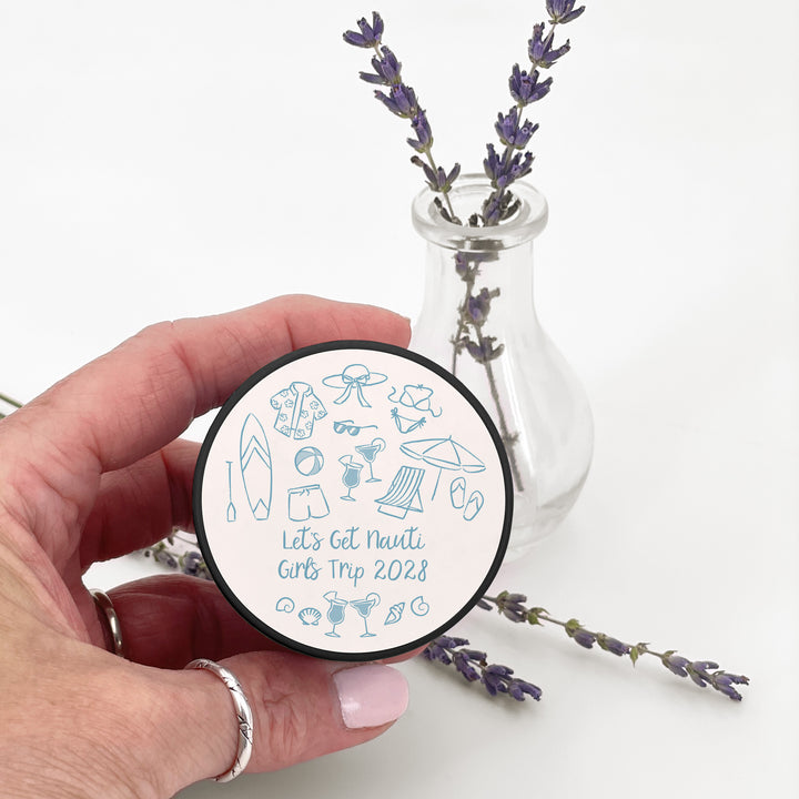 Custom Candle Wedding Favors, Girls Trip, Hand Drawn Beach Bachelorette, 2oz Mini Lavender Candles
