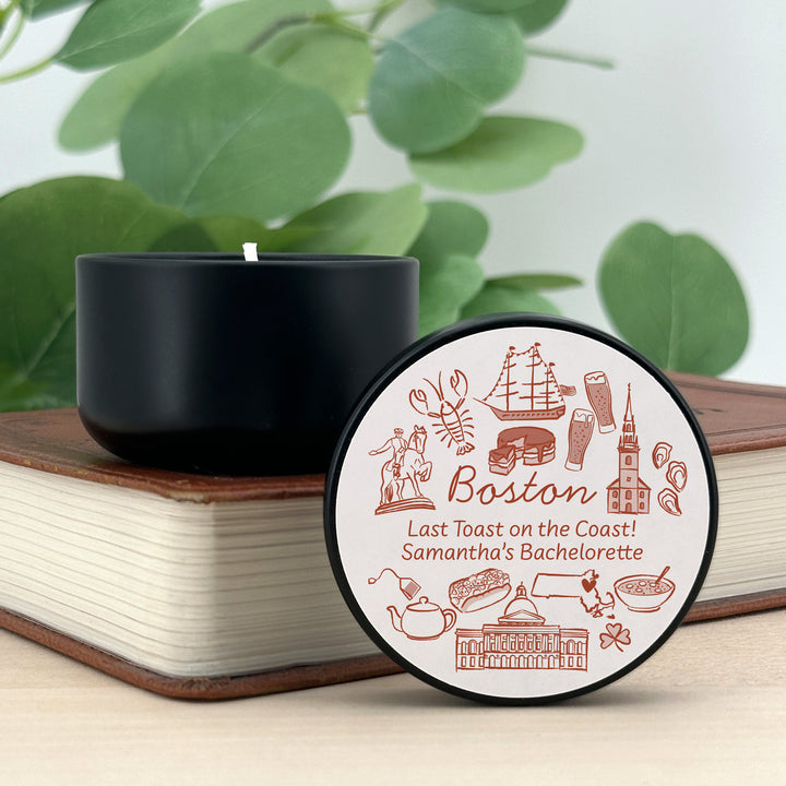 Custom Candle Wedding Favors, Girls Trip, Hand Drawn Boston Bachelorette, 2oz Mini Lavender Candles