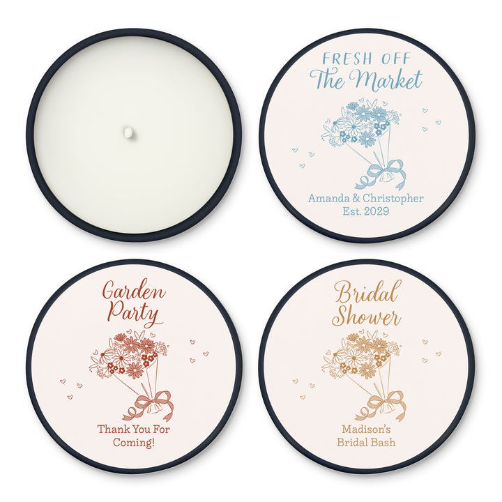 Hand Drawn Bouquet Sketch, Wedding Favors, 2oz Mini Lavender Candles