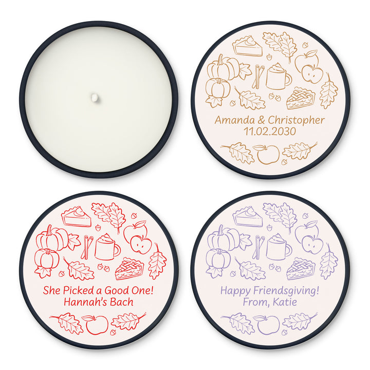 Fall Doodle Candle Favors, Custom 2 oz Mini Lavender Candles, Wedding Favors, Bridal Shower, Friendsgiving