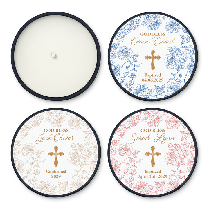 Baptism Candle Favors, First Holy Communion Favors, Chinoiserie Toile Floral Baptism Candles, 2oz Mini Lavender Candles