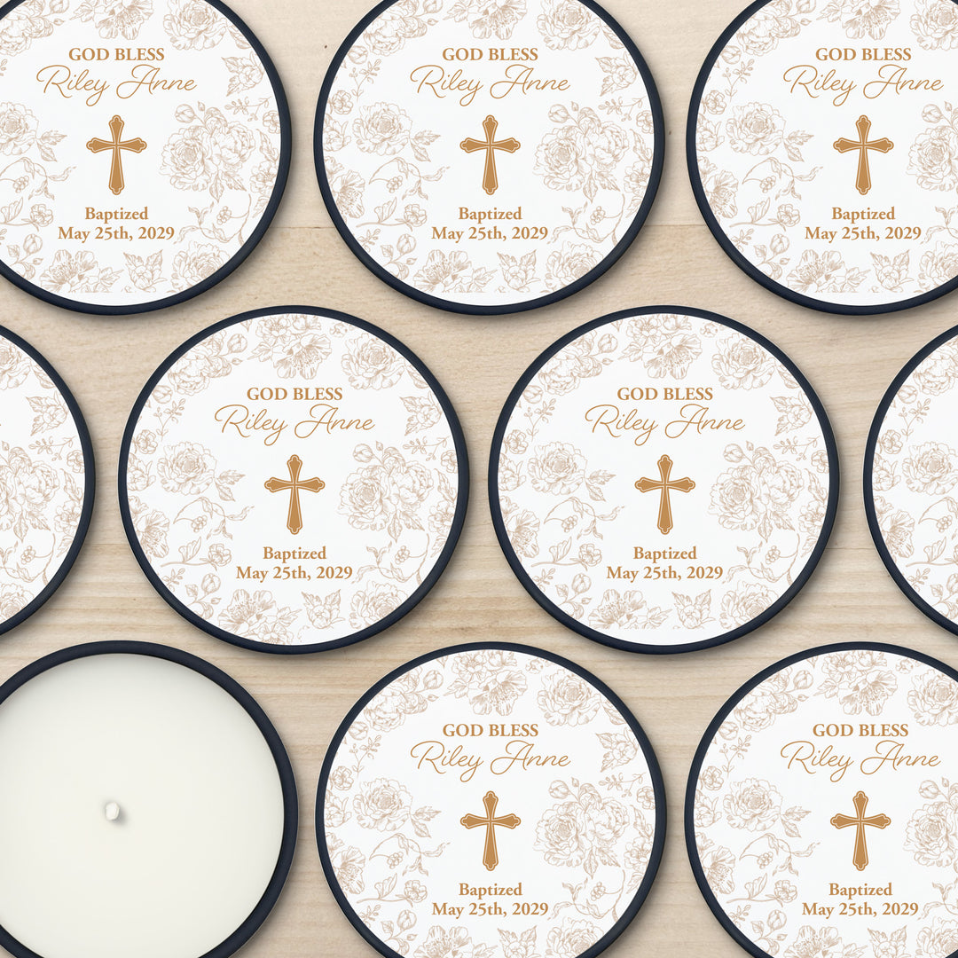 Baptism Candle Favors, First Holy Communion Favors, Chinoiserie Toile Floral Baptism Candles, 2oz Mini Lavender Candles