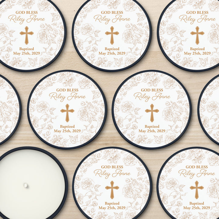Baptism Candle Favors, First Holy Communion Favors, Chinoiserie Toile Floral Baptism Candles, 2oz Mini Lavender Candles