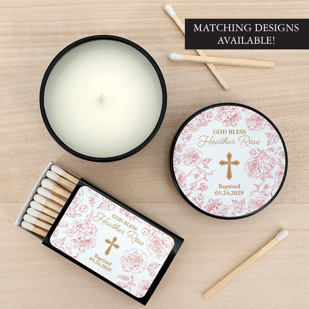 Baptism Candle Favors, First Holy Communion Favors, Chinoiserie Toile Floral Baptism Candles, 2oz Mini Lavender Candles