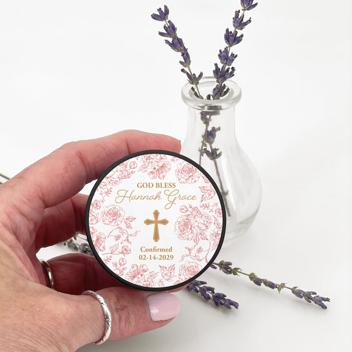 Baptism Candle Favors, First Holy Communion Favors, Chinoiserie Toile Floral Baptism Candles, 2oz Mini Lavender Candles