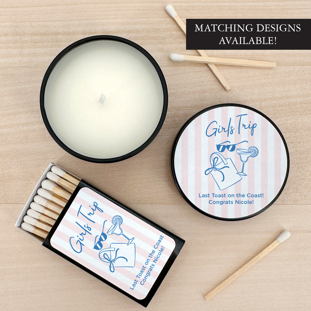 About Last Night, Last Toast on the Coast, Bachelorette Stripe 2oz Mini Lavender Candles