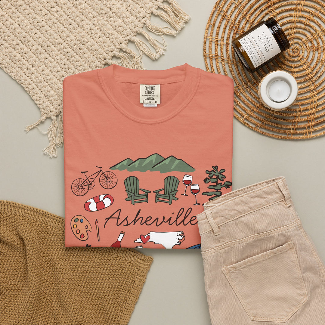Asheville Bachelorette T-Shirt, Colorful Asheville Doodles, Unisex Comfort Colors® T-Shirt