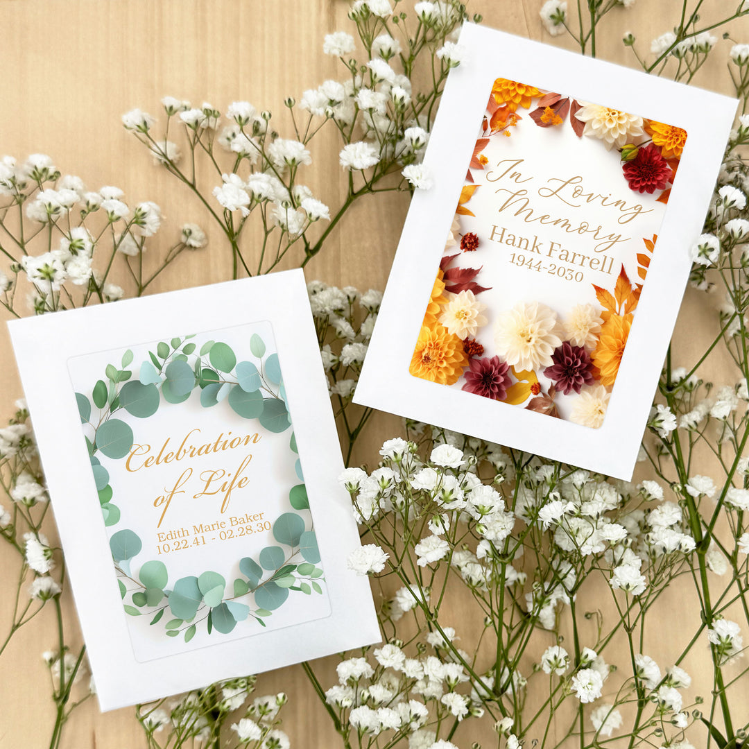 Memorial Seed Packets, Celebration of Life, Funeral Favors, Custom Wildflower Seed Packets