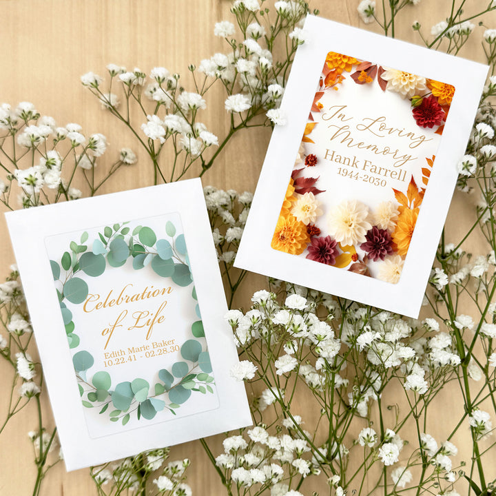 Memorial Seed Packets, Celebration of Life, Funeral Favors, Custom Wildflower Seed Packets