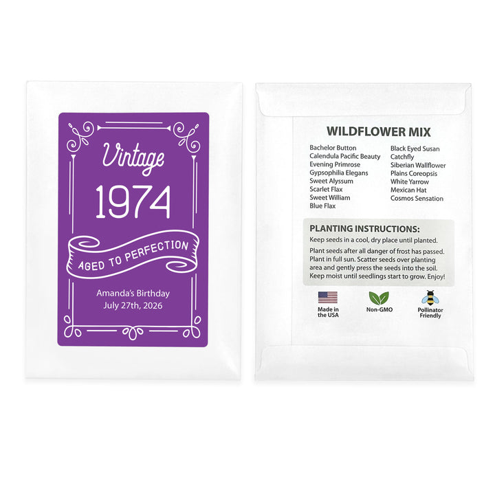 Aged to Perfection, Vintage Birthday, Wildflower Seed Packets