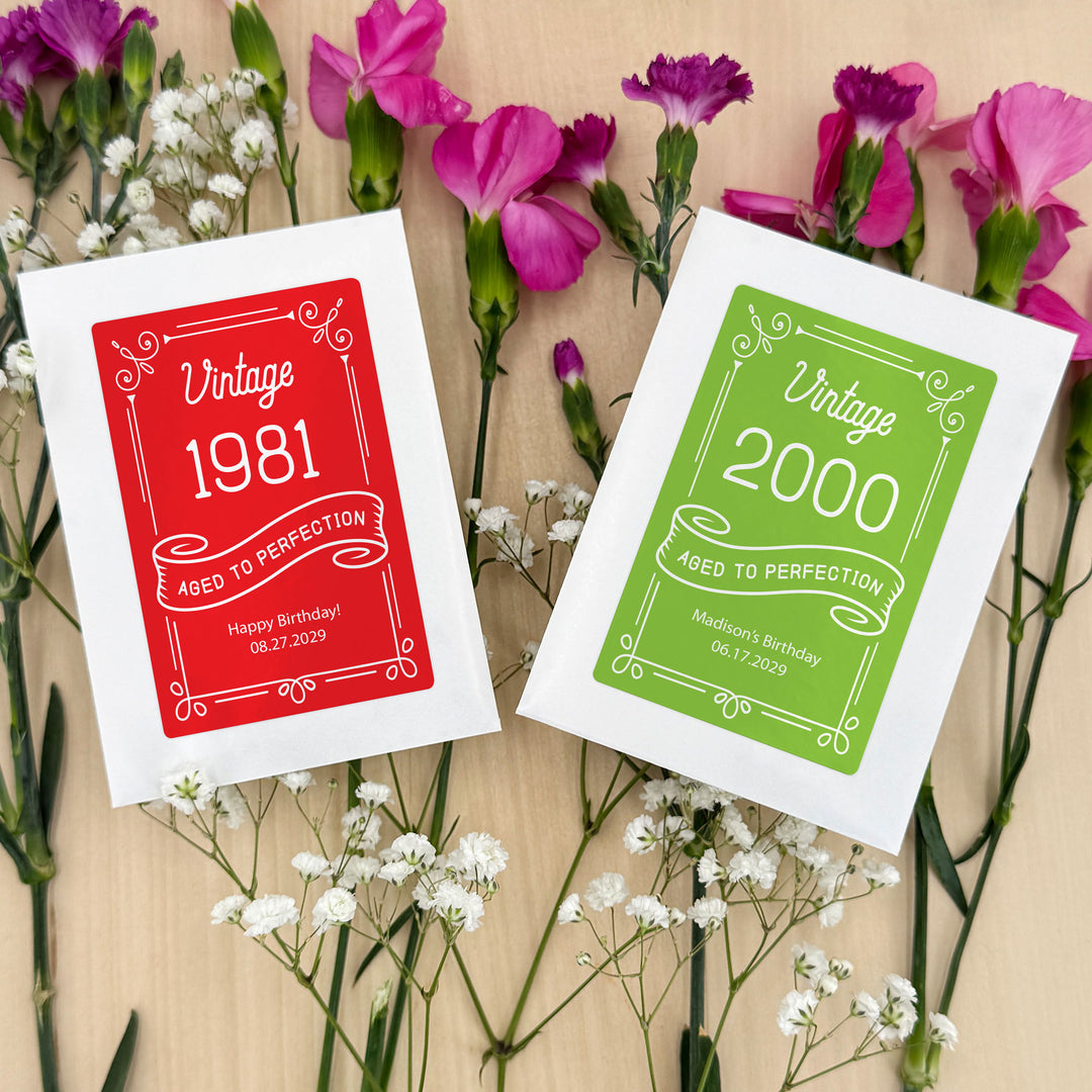Aged to Perfection, Vintage Birthday, Wildflower Seed Packets