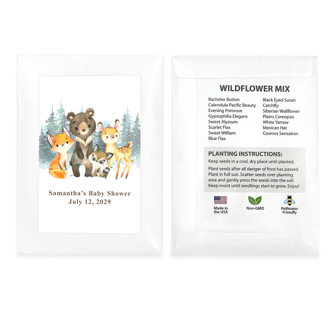 Woodland Animals, Baby Shower Favors, Wildflower Seed Packets
