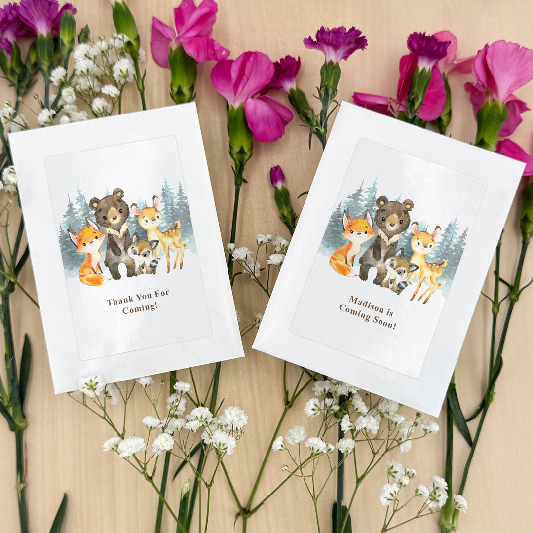 Woodland Animals, Baby Shower Favors, Wildflower Seed Packets