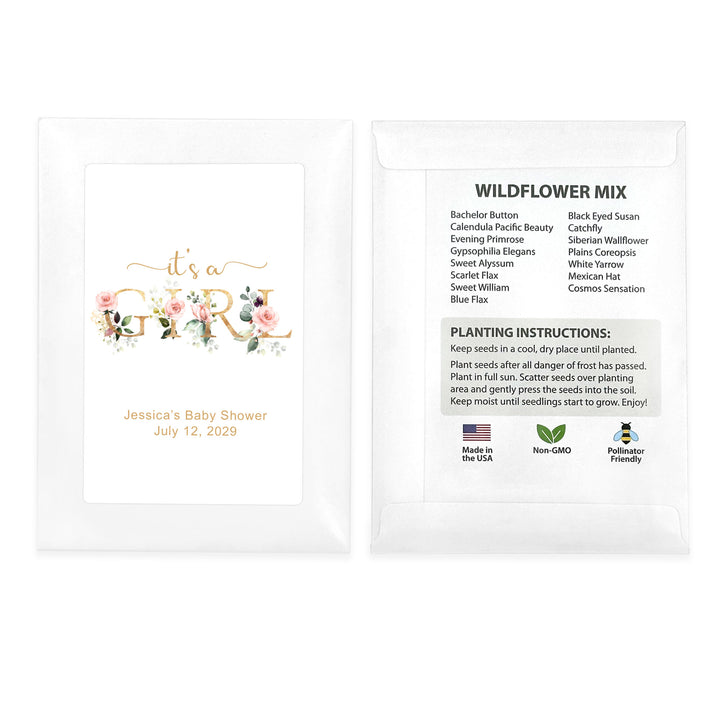It's a Girl, Baby Shower Favors, Wildflower Seed Packets