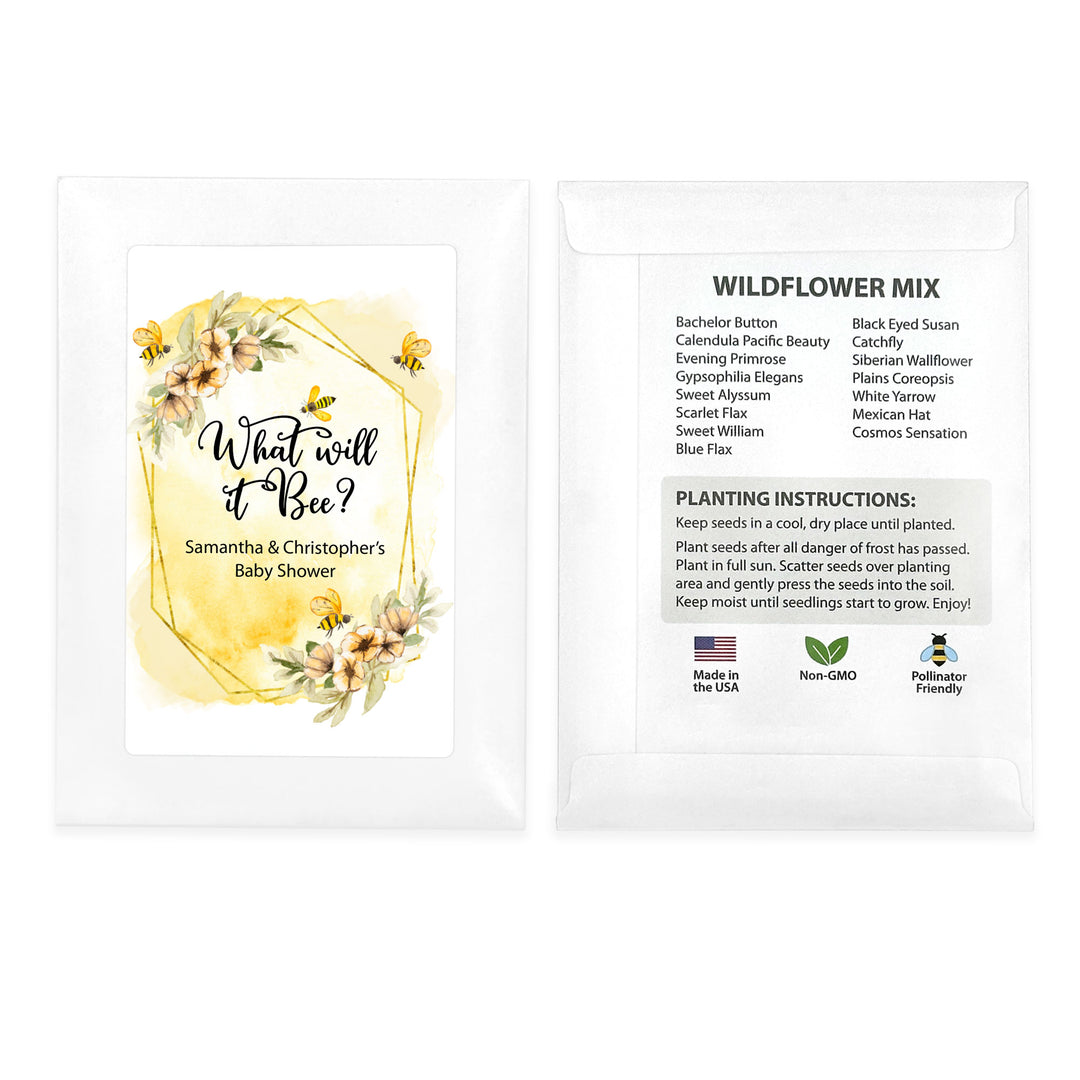 Watercolor Bees, Baby Shower Favors, Wildflower Seed Packets