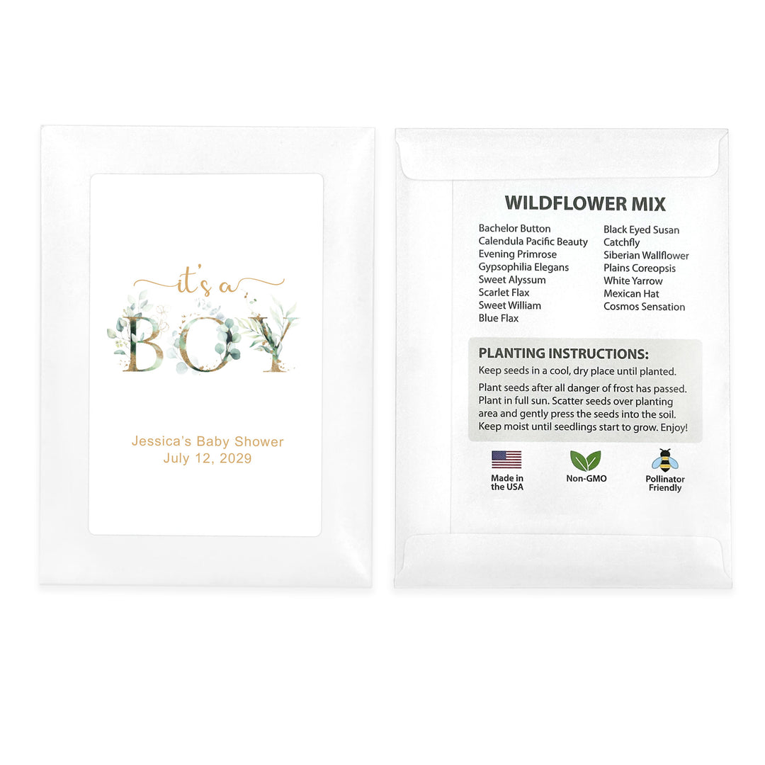 It's a Boy, Baby Shower Favors, Wildflower Seed Packets
