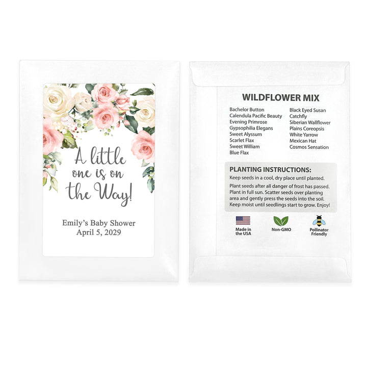Pink & White Floral, Baby Shower Favors, Wildflower Seed Packets