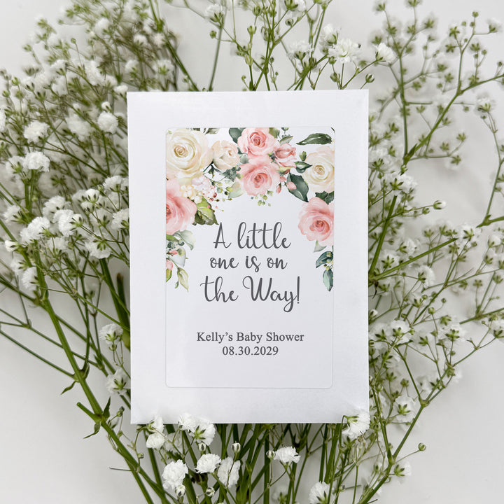 Pink & White Floral, Baby Shower Favors, Wildflower Seed Packets