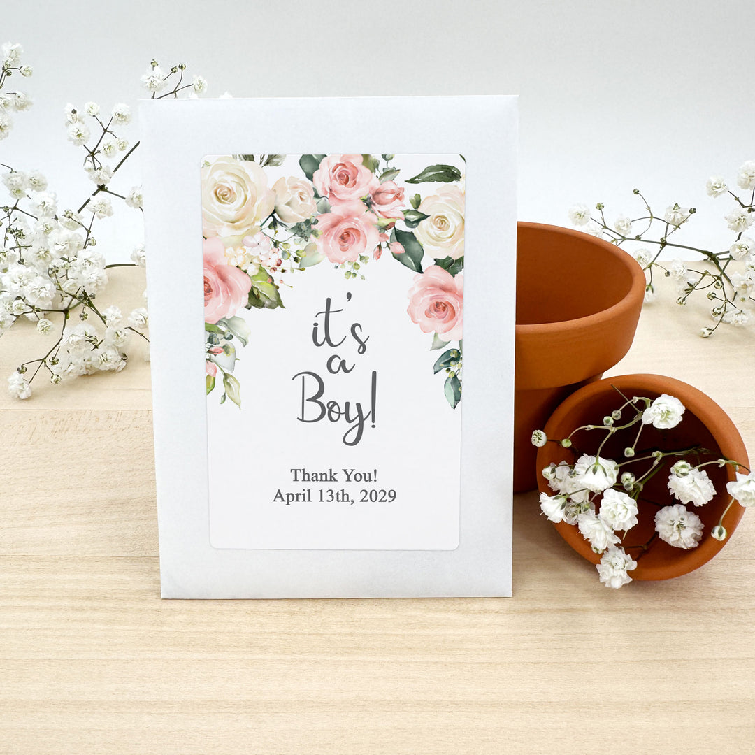 Pink & White Floral, Baby Shower Favors, Wildflower Seed Packets