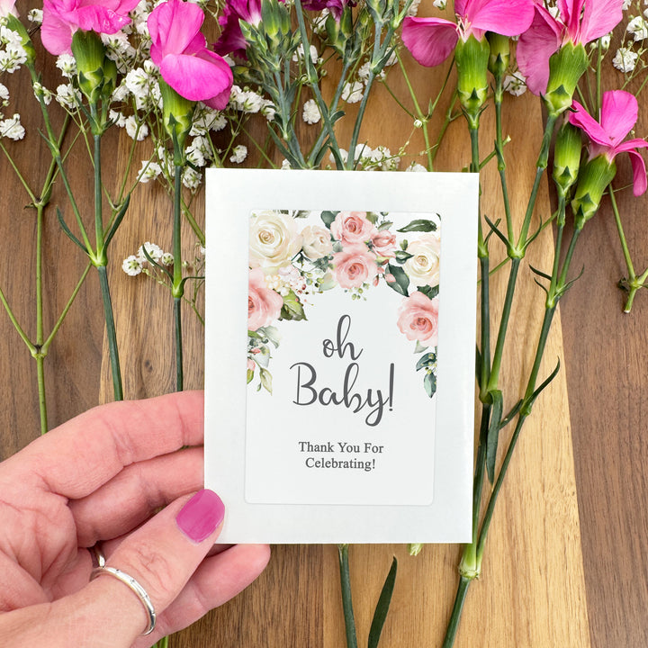Pink & White Floral, Baby Shower Favors, Wildflower Seed Packets