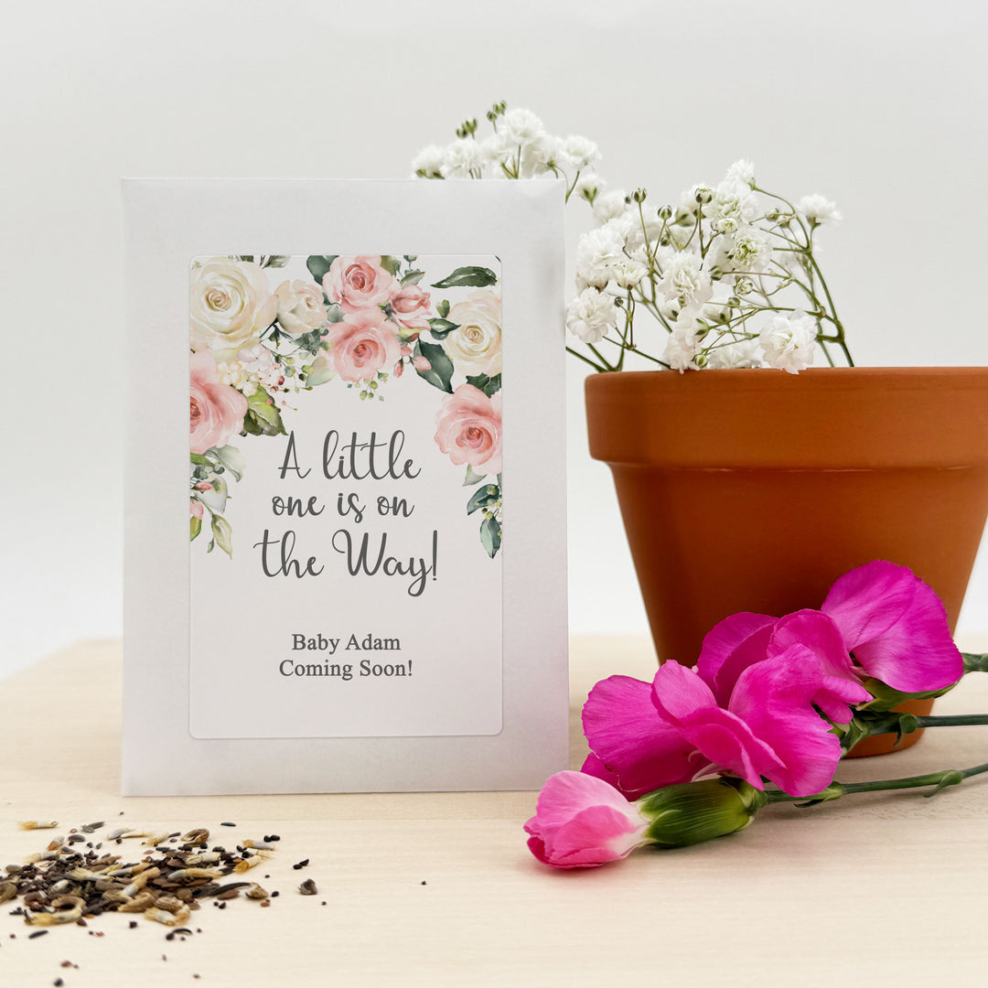 Pink & White Floral, Baby Shower Favors, Wildflower Seed Packets