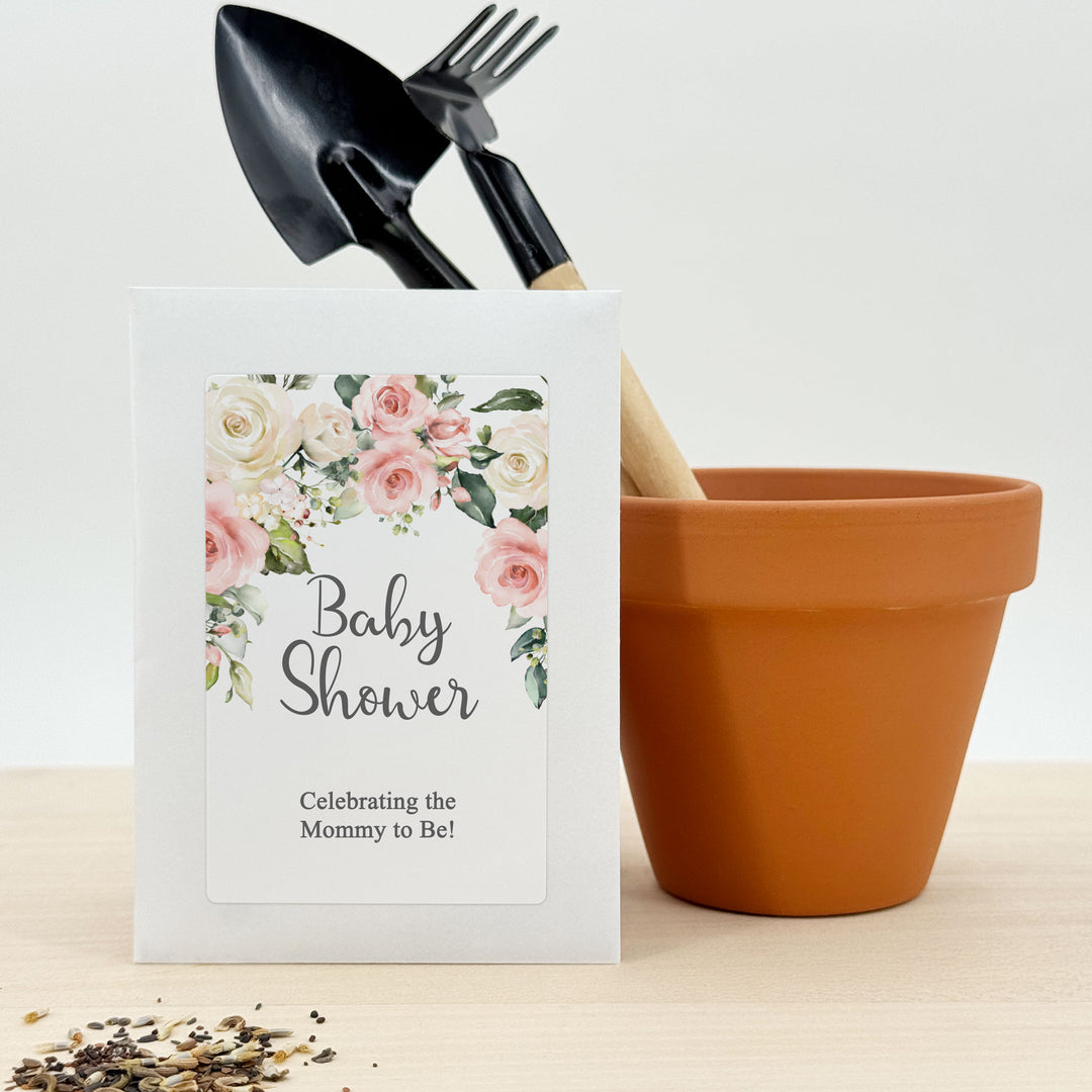 Pink & White Floral, Baby Shower Favors, Wildflower Seed Packets