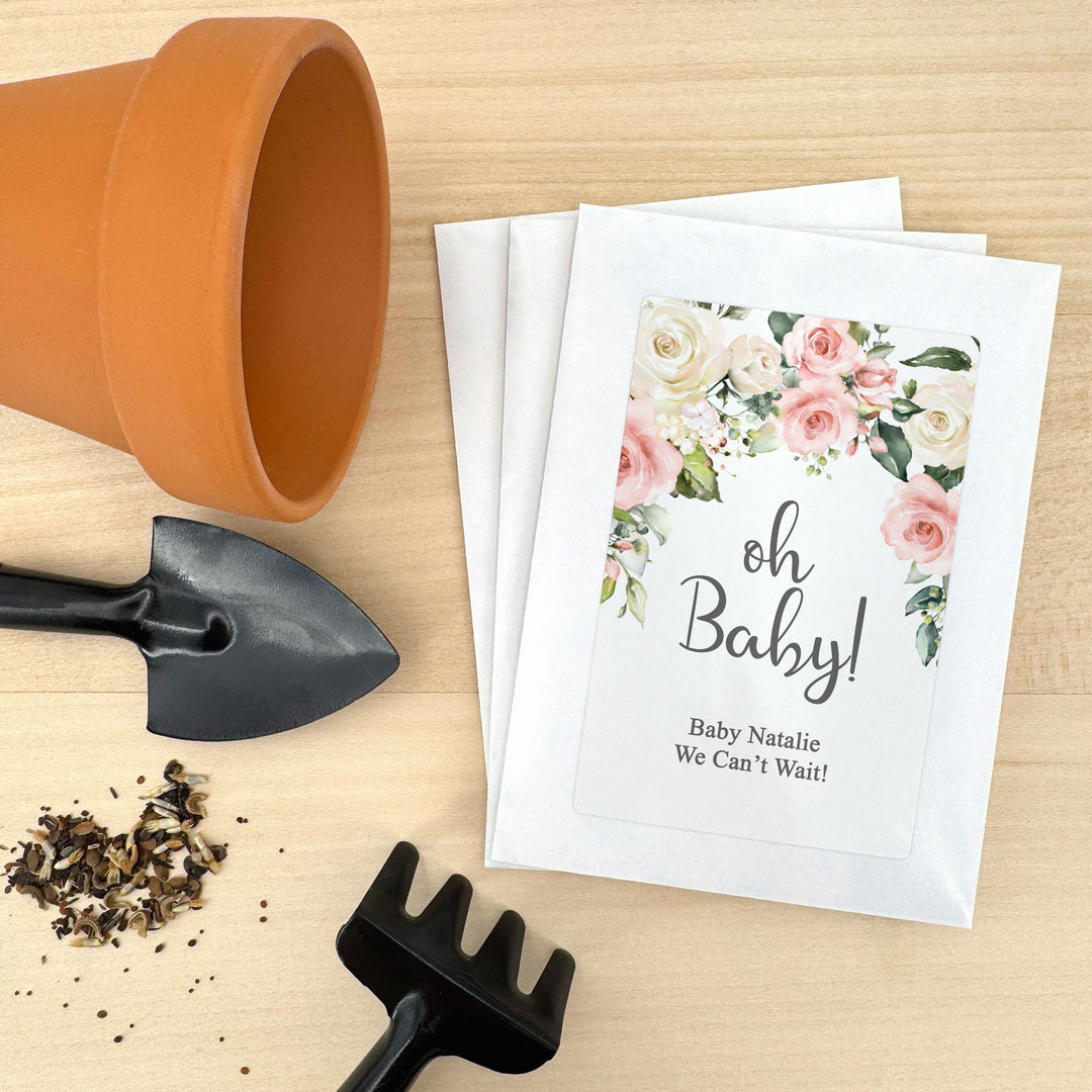 Pink & White Floral, Baby Shower Favors, Wildflower Seed Packets
