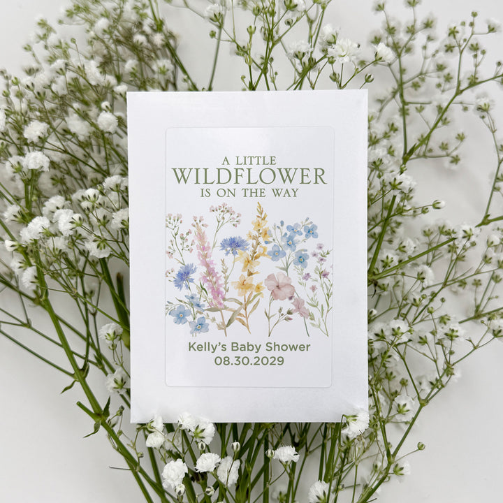 A Little Wildflower is on the Way, Baby Shower Favors, Wildflower Seed Packets