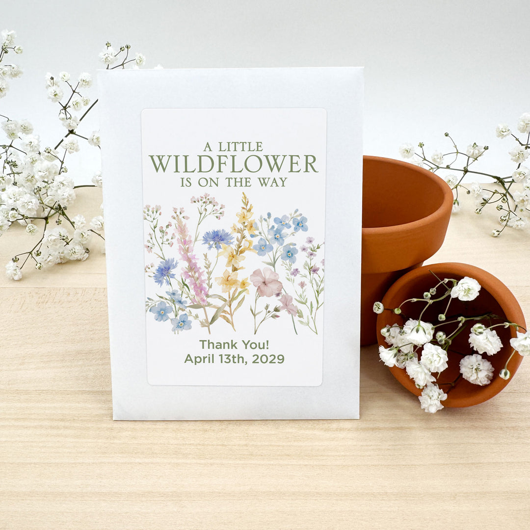 A Little Wildflower is on the Way, Baby Shower Favors, Wildflower Seed Packets
