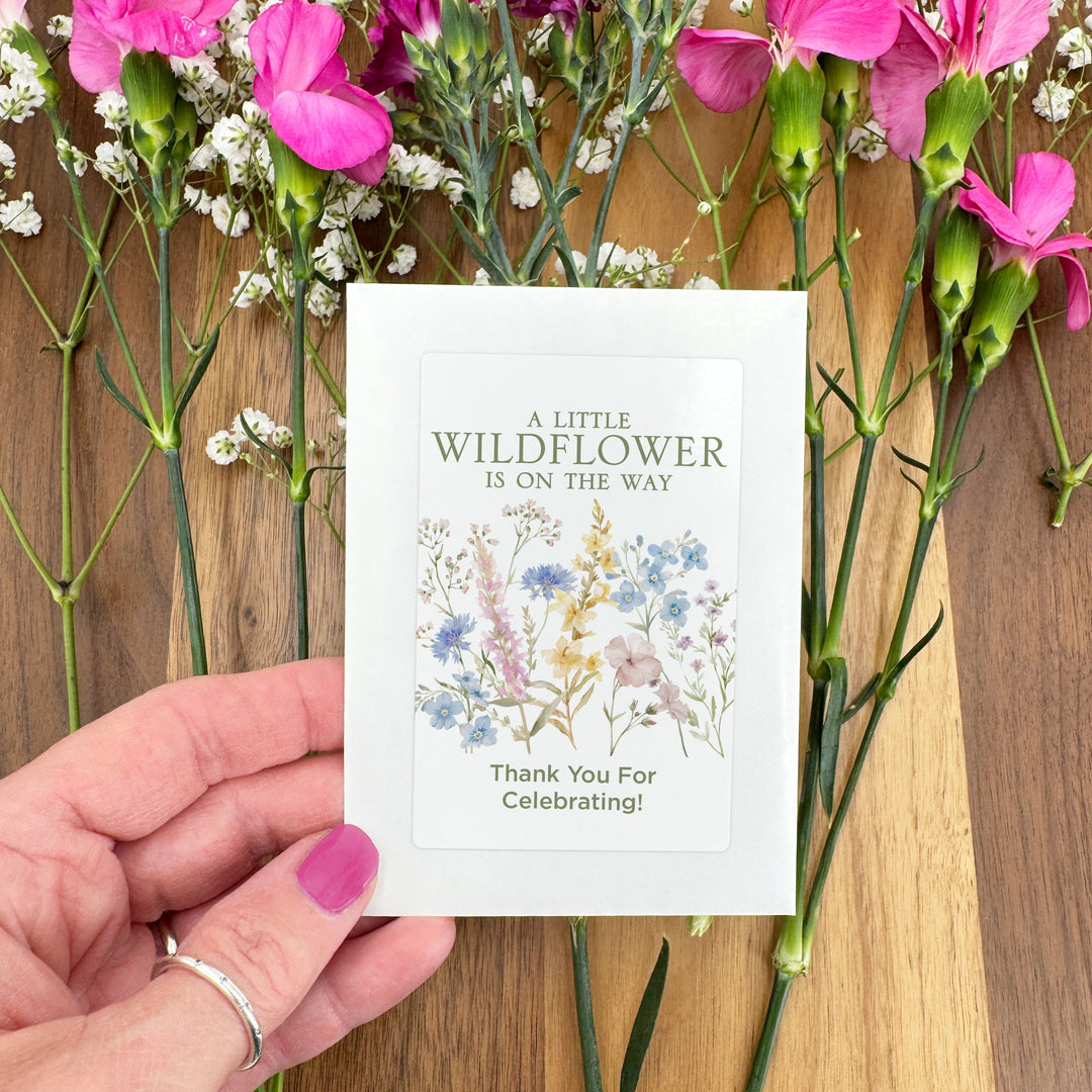 wildflower seeds packets A Little Wildflower is on the Way, Baby Shower Favors, Wildflower Seed Packets