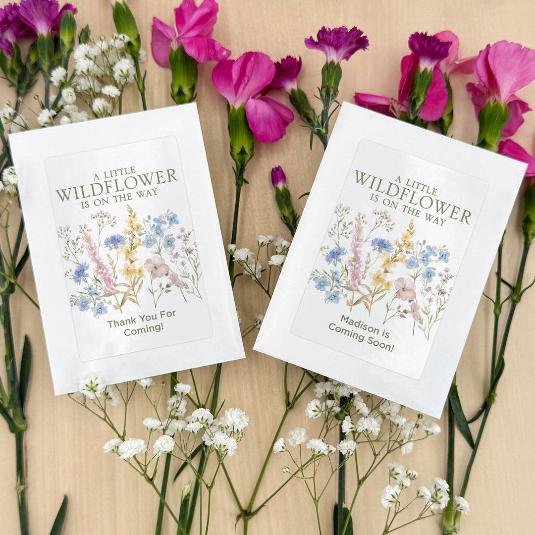 A Little Wildflower is on the Way, Baby Shower Favors, Wildflower Seed Packets