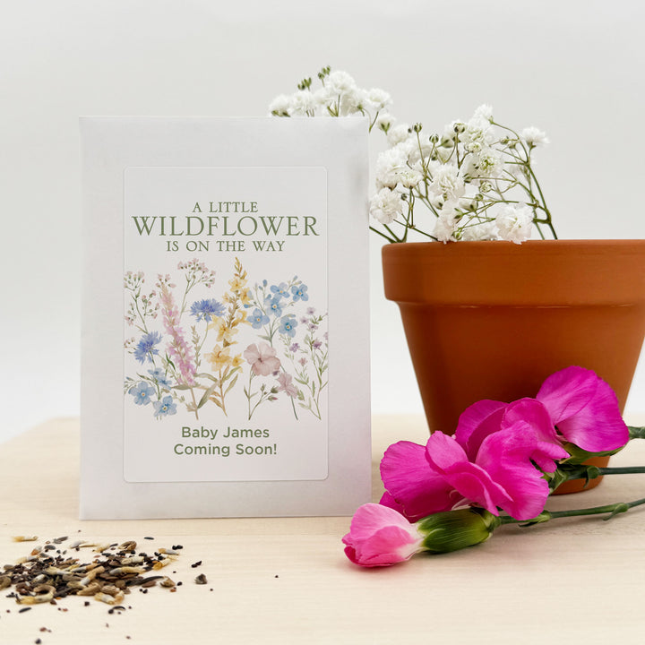 A Little Wildflower is on the Way, Baby Shower Favors, Wildflower Seed Packets