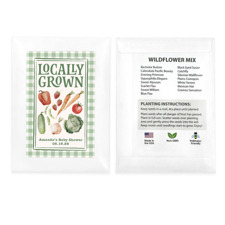Locally Grown, Baby Shower Favors, Wildflower Seed Packets