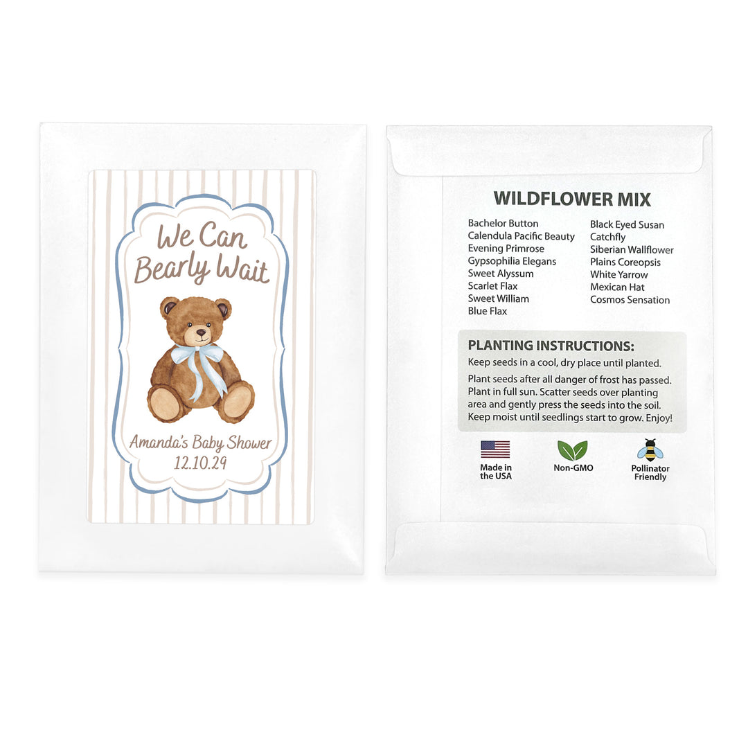 We Can Bearly Wait, Baby Shower Favor, Wildflower Seed Packets