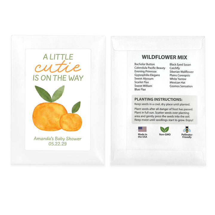 A Little Cutie is on the Way, Baby Shower Favor, Wildflower Seed Packets